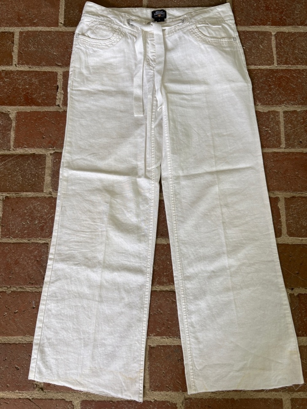 Blue Asphalt White 💯% Linen Wide Leg Pants